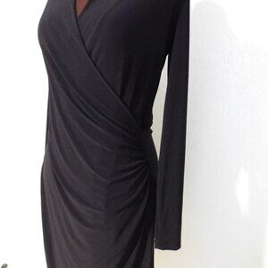 Norma Kamali Dress Long Sleeve Side Draped Ruched Black Stretch Medium